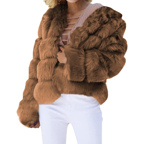 lux faux fur cropped statement jacket camel brown fluffy coat for women fashion