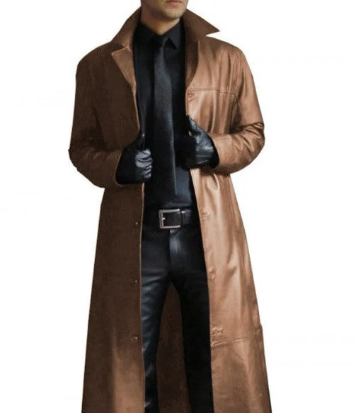 Trench-Coat Long en Cuir Iconique
