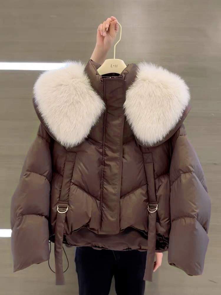 Short Puffer Jacket with Premium Fur Collar